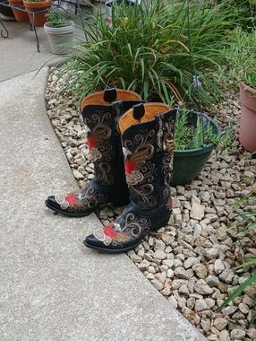 Old GRINGO GRACE BLACK EMBROIDERED BOOT SZ 9.5B